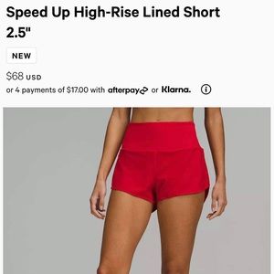 Lululemon High Rise Speed Up Shorts 2.5” inseam. No liner. Color: Dark Red